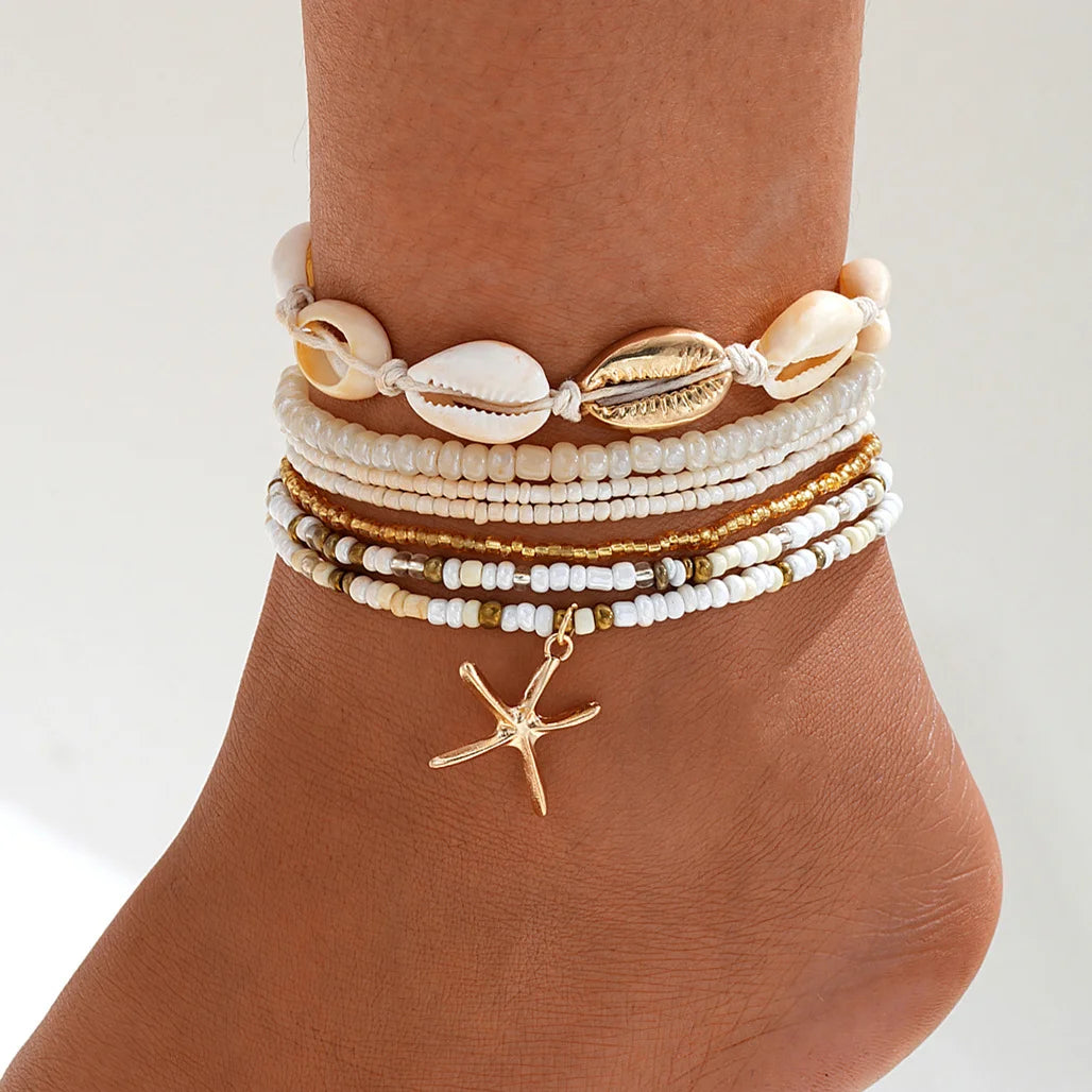 Butterfly Star Heart Pendant Anklets Set (5pcs)