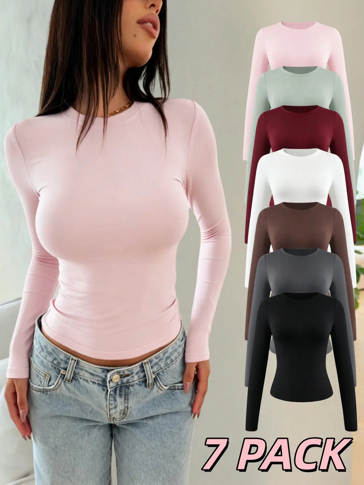 Women'S Fashion Long Sleeve Fitted Crewneck T-Shirt, Versatile Casual Wear for All Seasons, Comfortable and Stylish, Perfect for Spring Summer Fall Winter