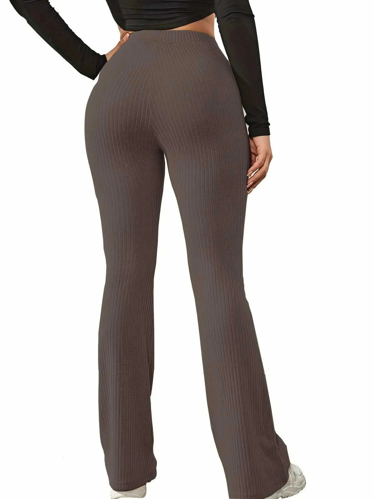 Women'S Plain High Waist Ribbed Flare Leg Pants, Casual Comfy Elastic Waist Wide Leg Bell Bottom Trousers for Summer, Rib Flares Pants, Ladies Bottoms for Daily Wear Rib Flares