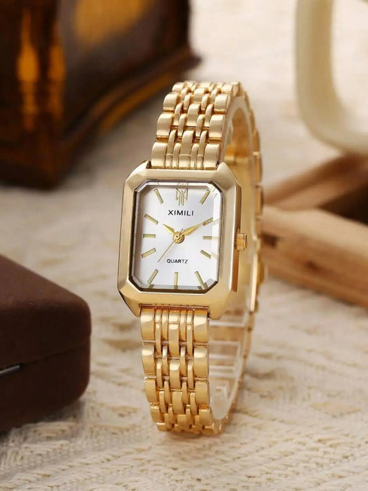 Vintage Women'S Luxe Steel Strap Watch, Stylish Minimalist Elegant Square Dial Quartz Fashionable Wristwatch with Gift Box, Perfect for Daily Wear and Gifting