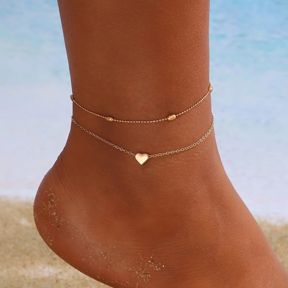 Butterfly Star Heart Pendant Anklets Set (5pcs)