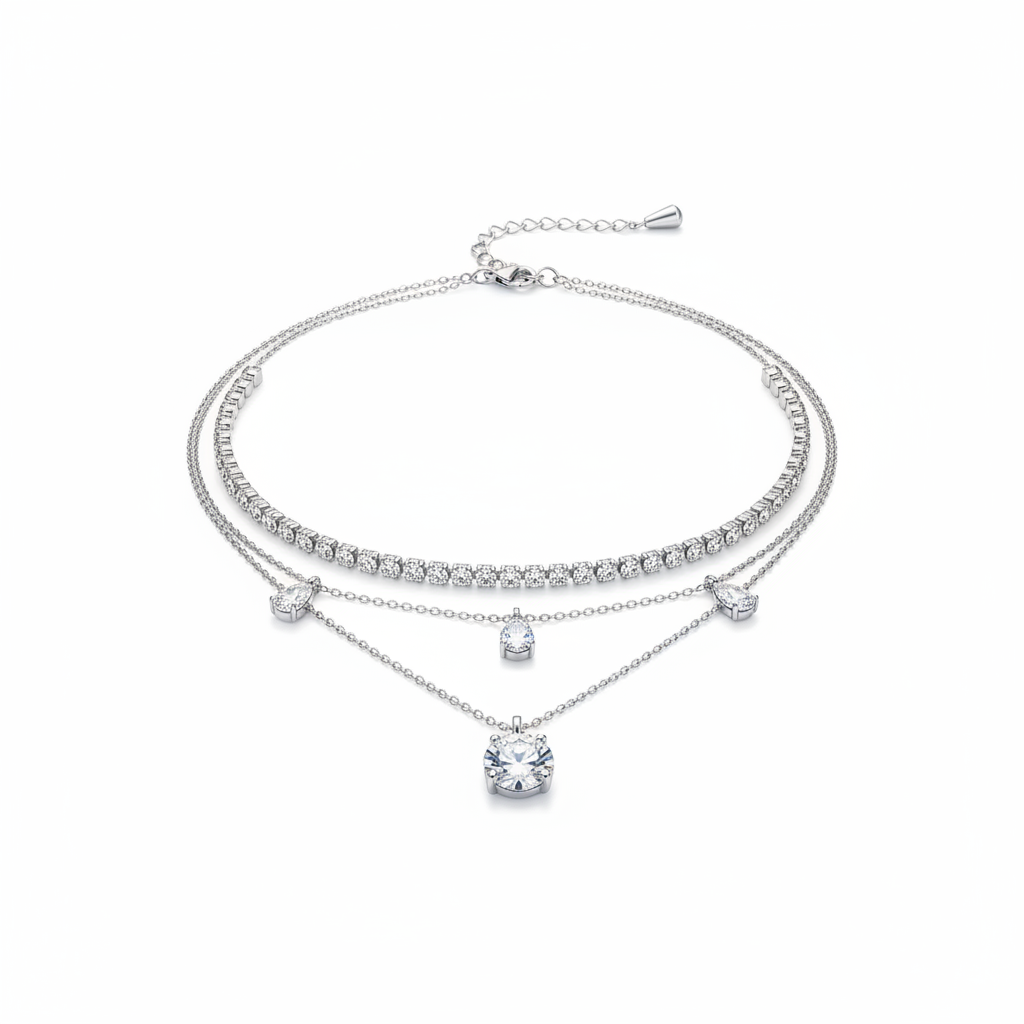 Layered Zircon Choker Necklace on white background